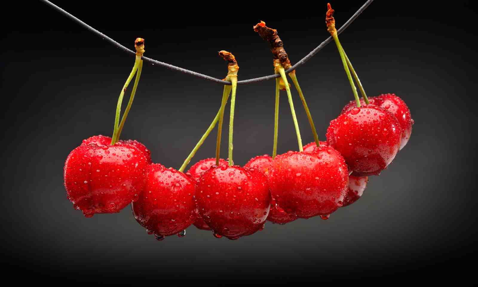Juicy Red Cherries Hanging Freshness Wall Art
