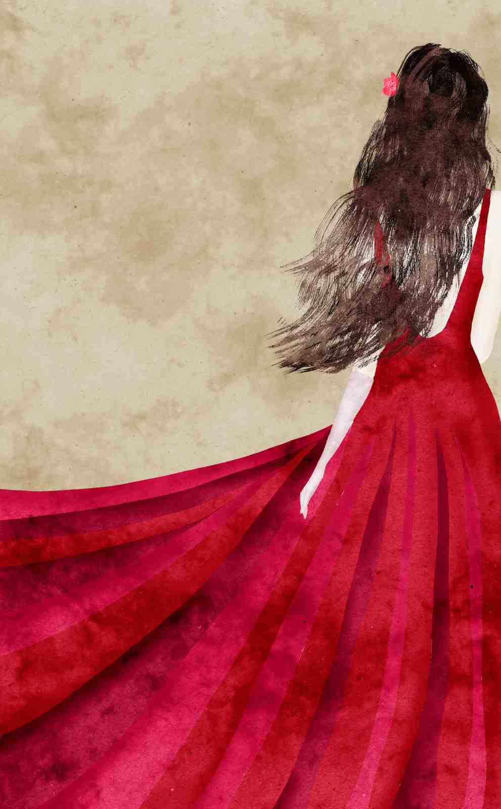 Ethereal Red Gown Woman Wall Art
