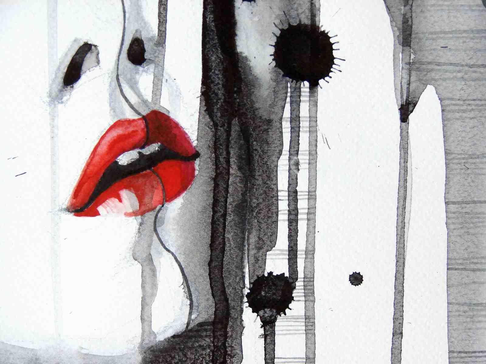 Bold Red Lips Abstract Art Wall Art