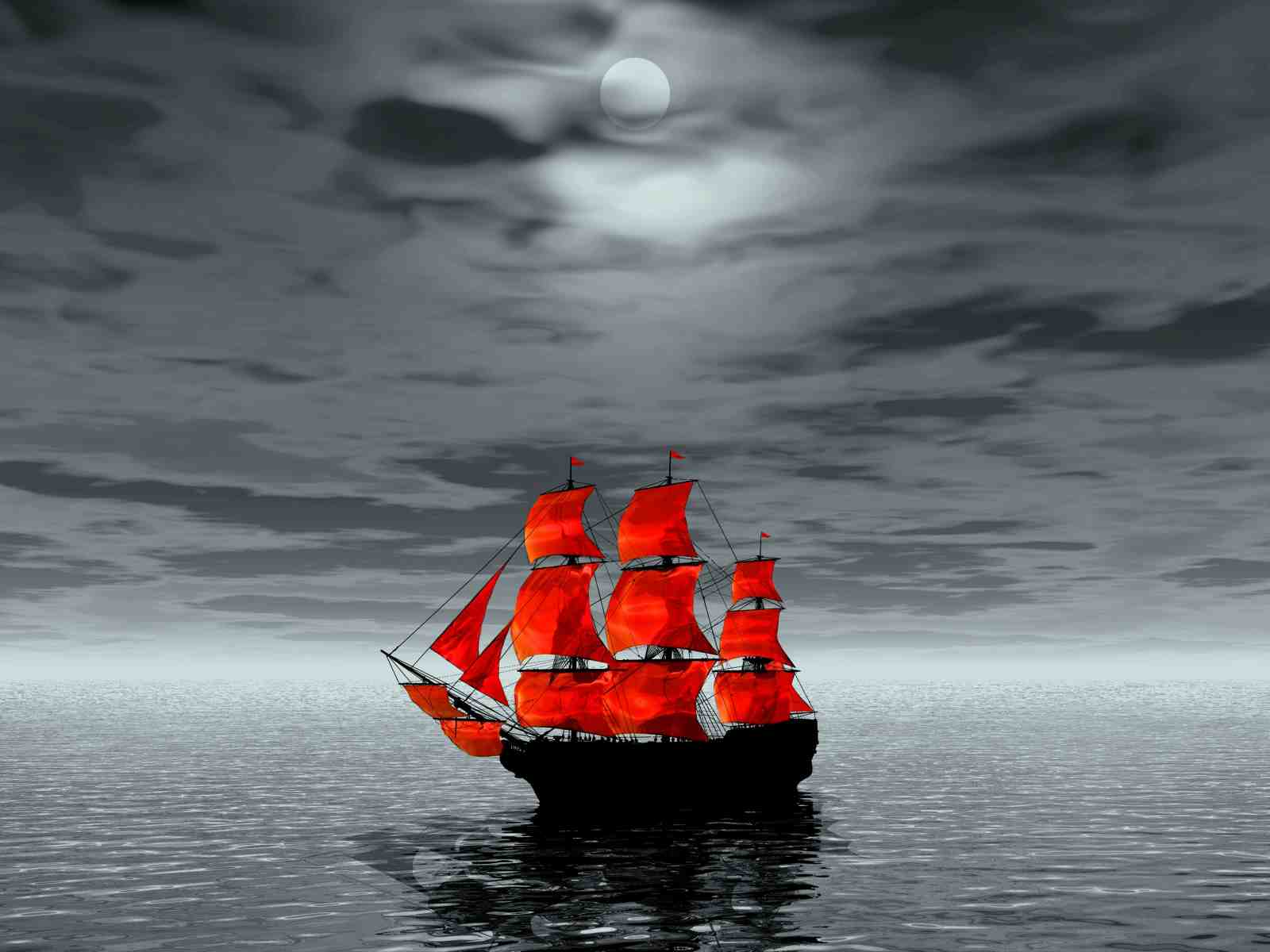 Crimson Sails Nautical Ship Wall Art