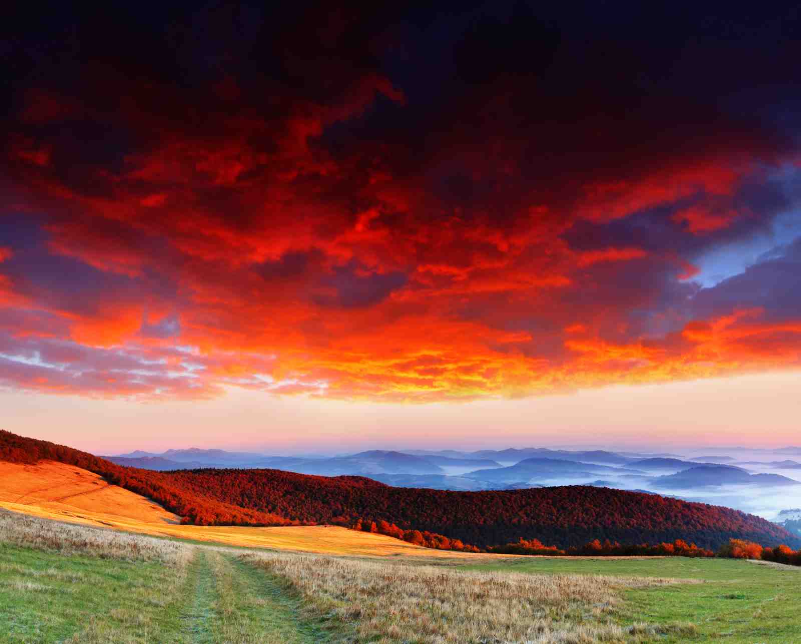 Fiery Mountain Sunset Landscape Wall Art