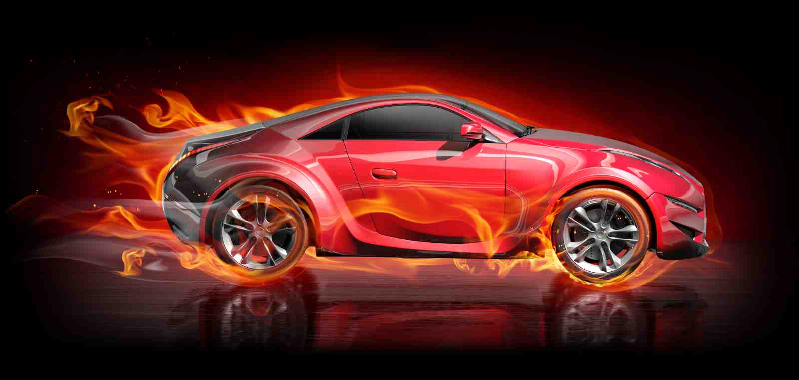 Red Sports Car on Fire Wall Art Wall Art
