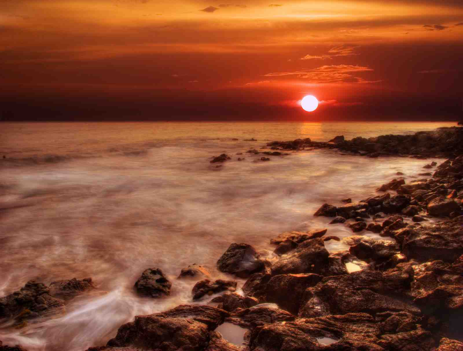 Dramatic Sunset Ocean Rocks Wall Art