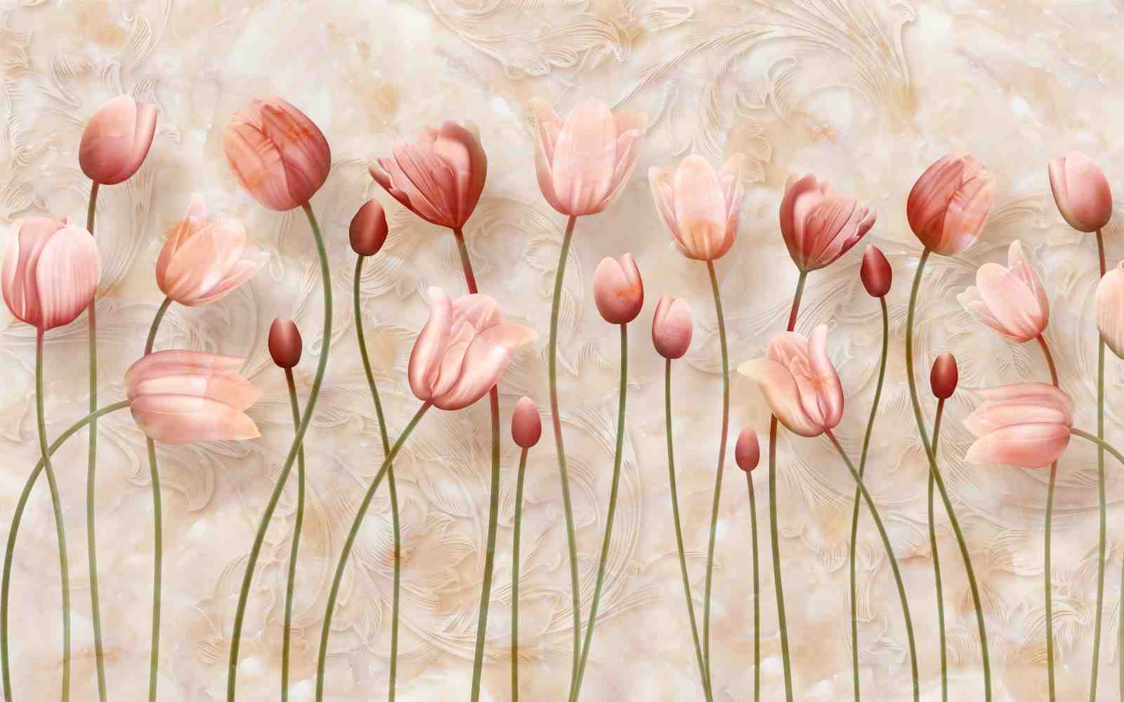 Blush Pink Tulips Floral Textured Wall Art
