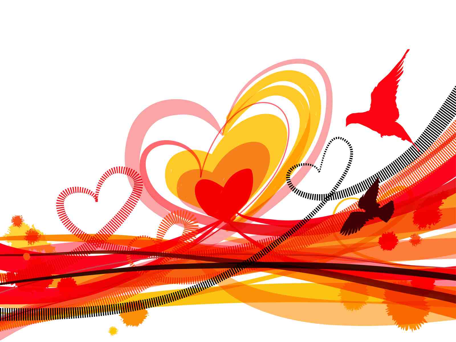 Abstract Hearts & Birds Love Wall Art