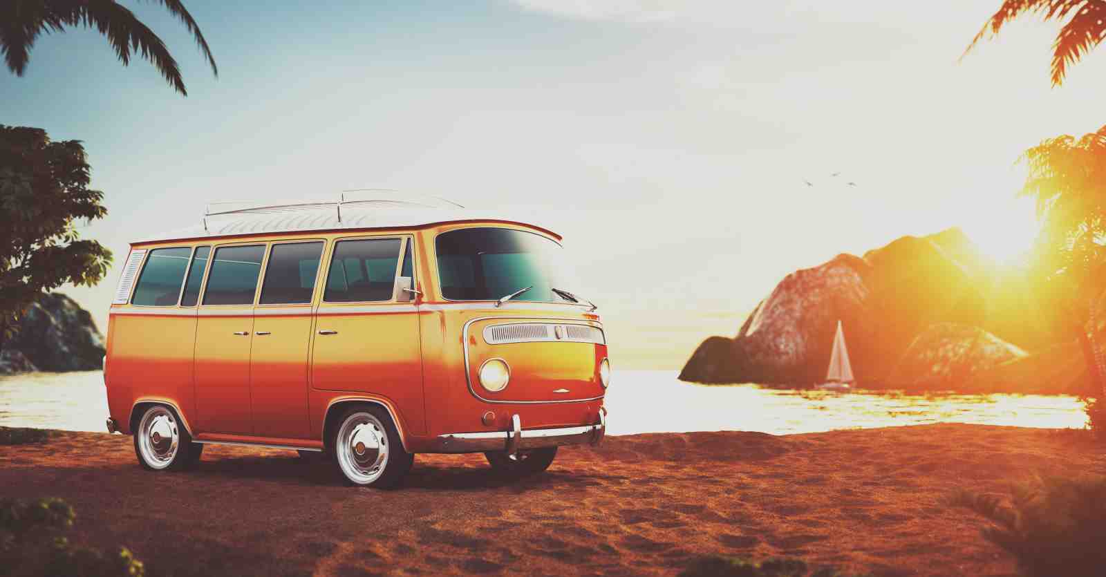Vintage Camper Van Beach Sunset Wall Art
