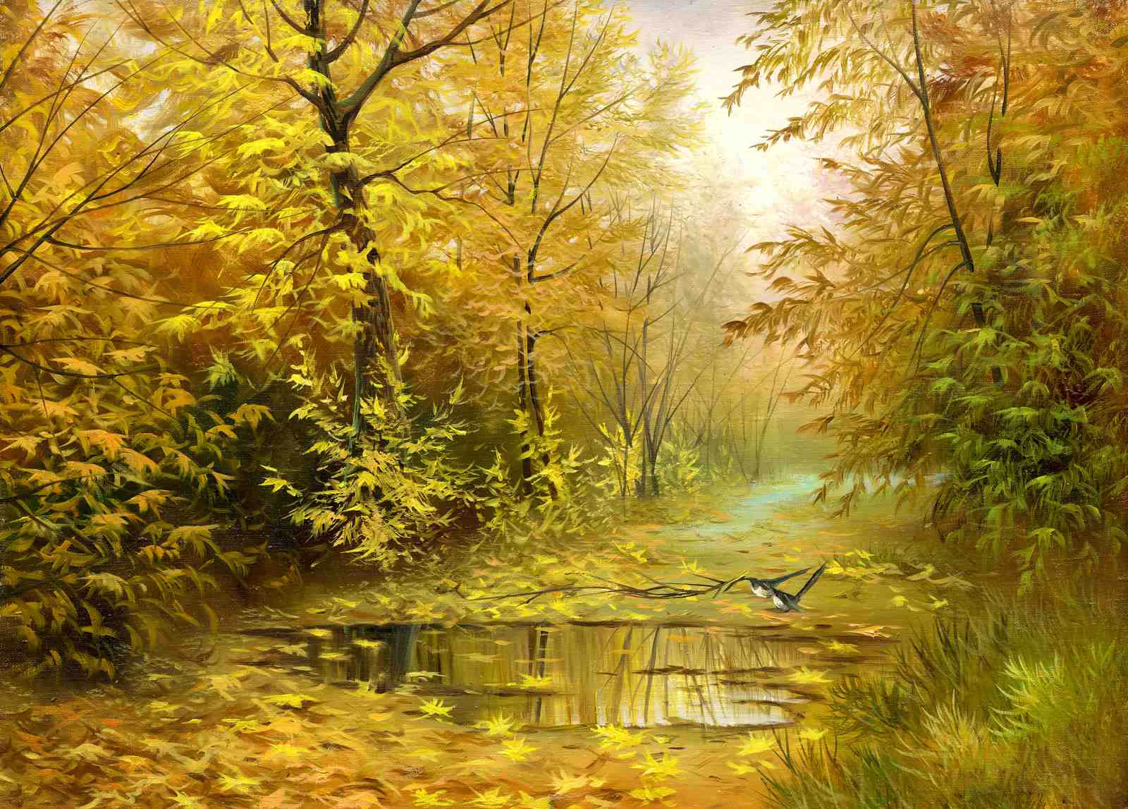 Golden Autumn Forest Path Wall Art