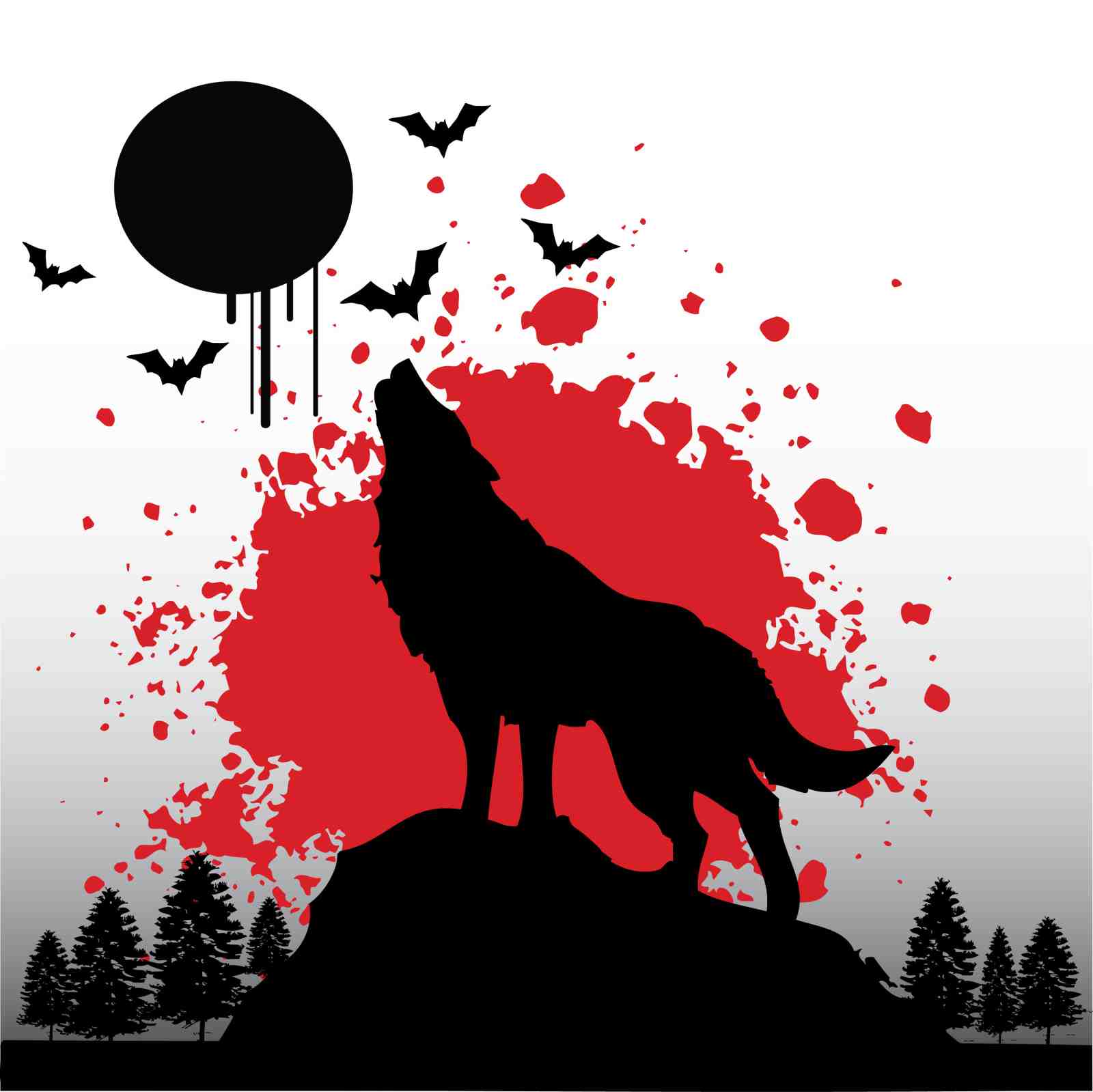 Howling Wolf Blood Moon Bats Wall Art
