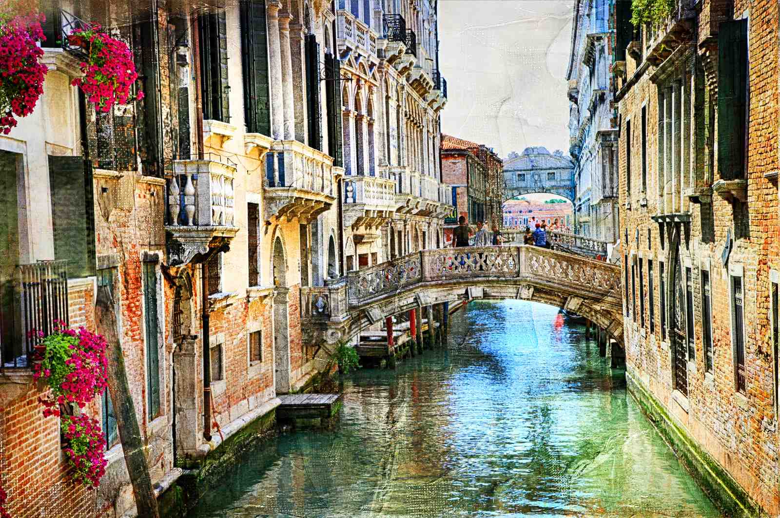 Venice Canal Bridge Floral Charm Wall Art