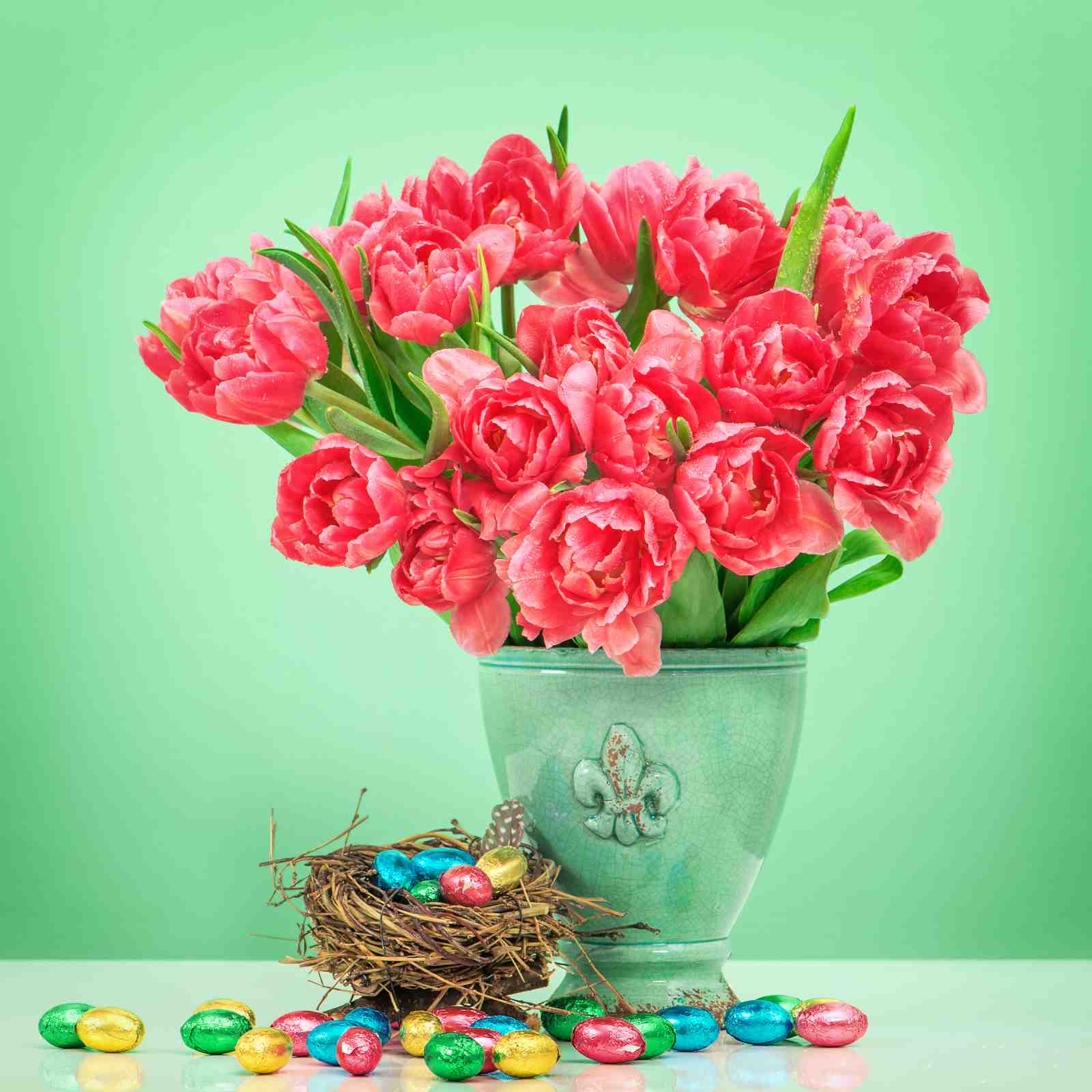 Pink Tulip Spring Bouquet Easter Eggs Wall Art