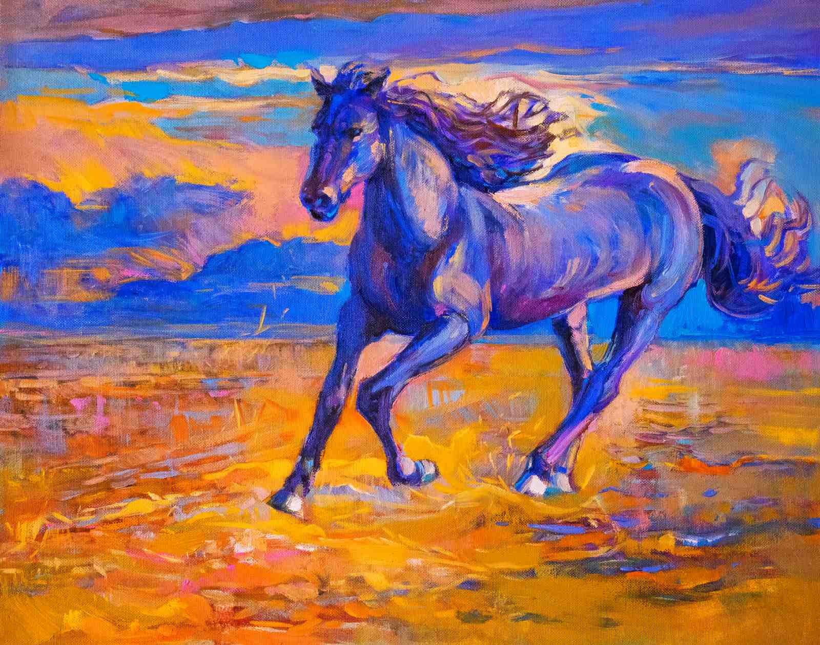 Majestic Blue Horse Running Wall Art