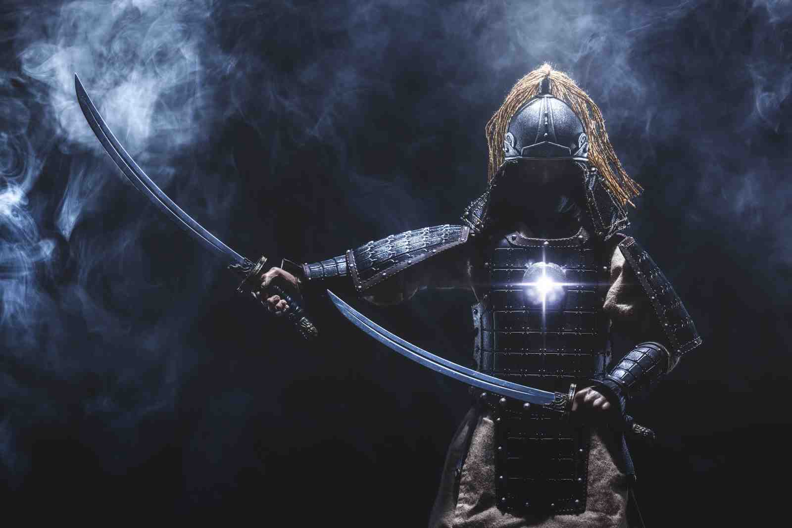 Samurai Warrior with Swords Wall Art