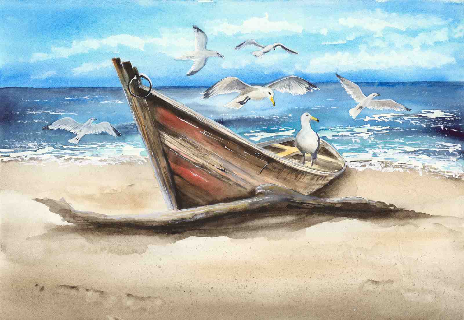 Seagulls & Driftwood Beach Wall Art