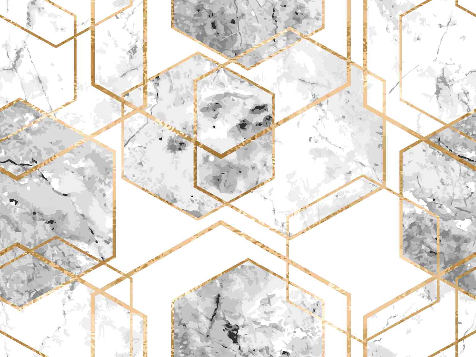 Elegant Marble Geometric Gold Hexagon Wall Art
