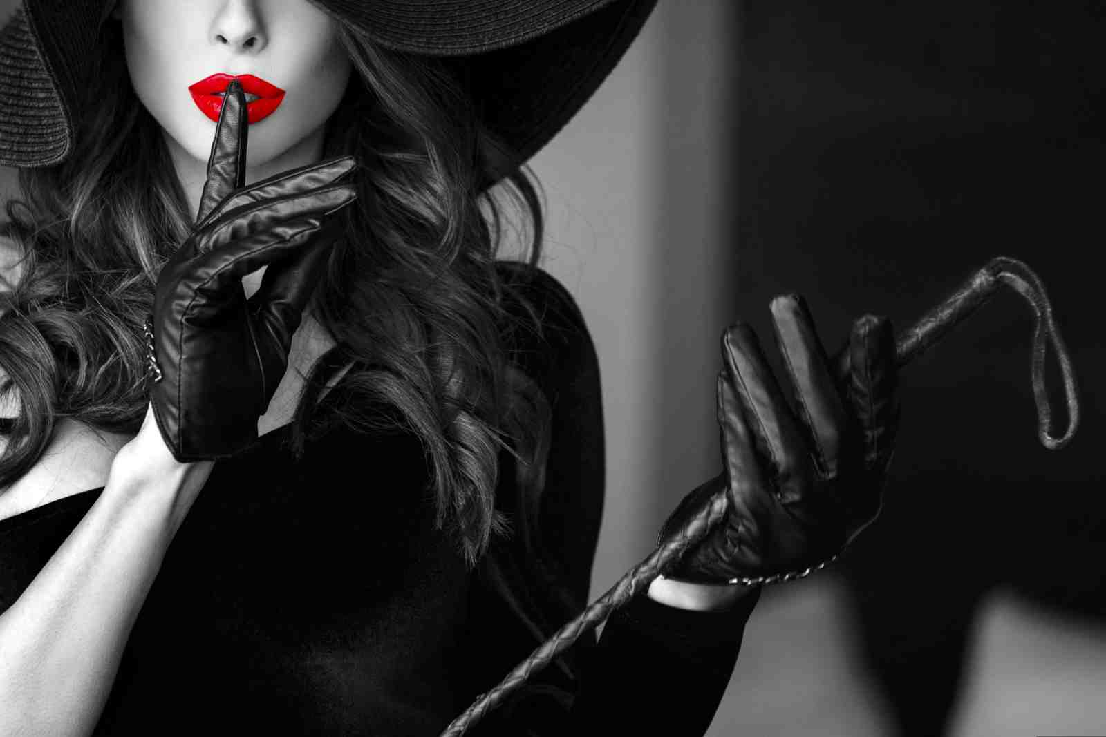 Bold Red Lips Whip Black Wall Art