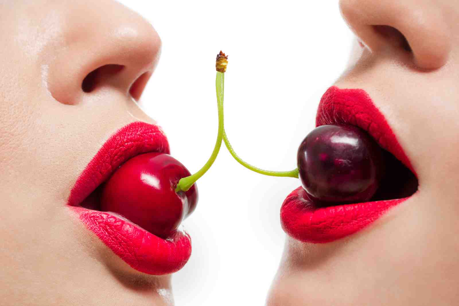 Bold Cherry Lips Couple Wall Art