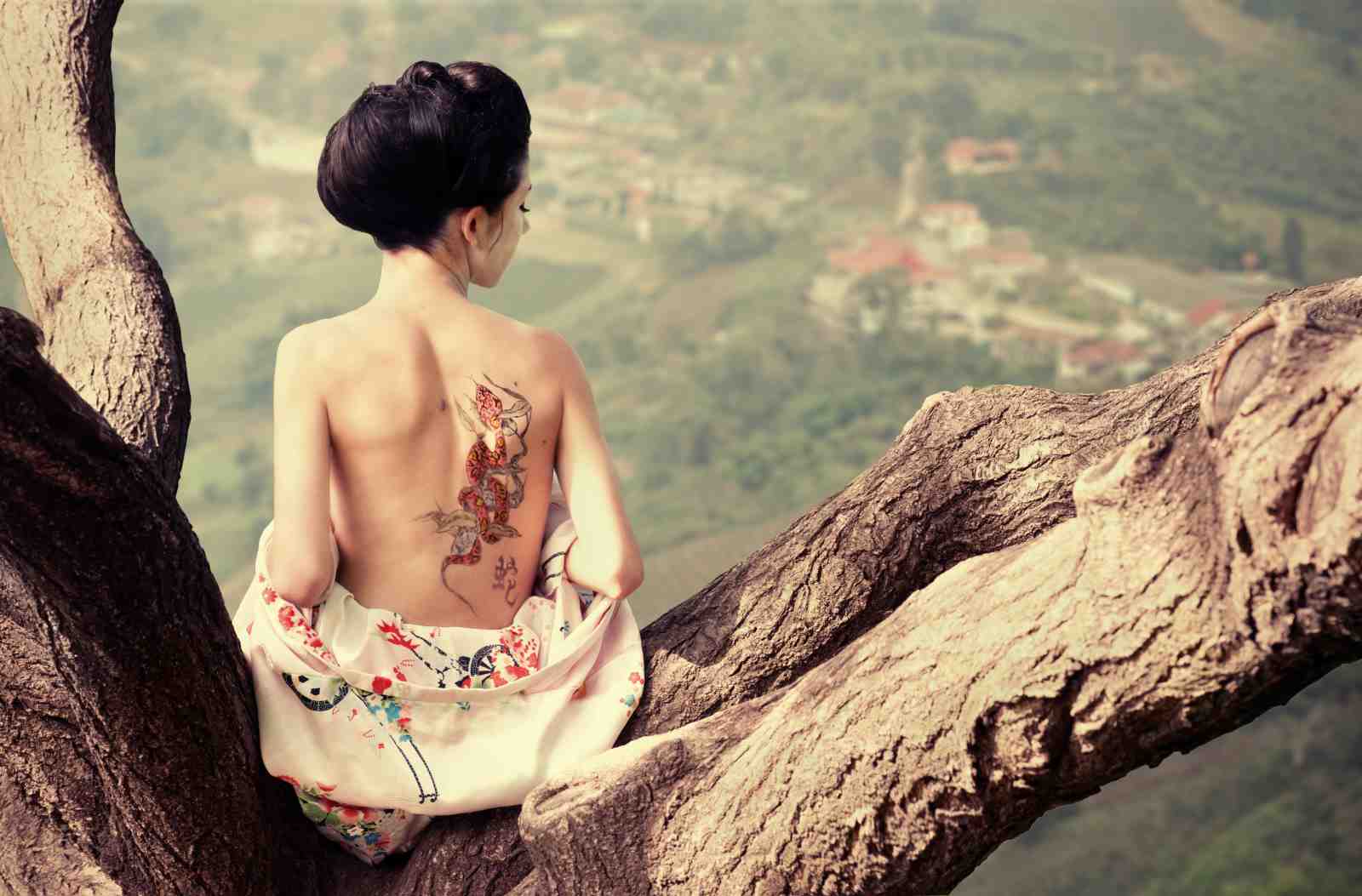 Serene Dragon Tattoo Woman Wall Art