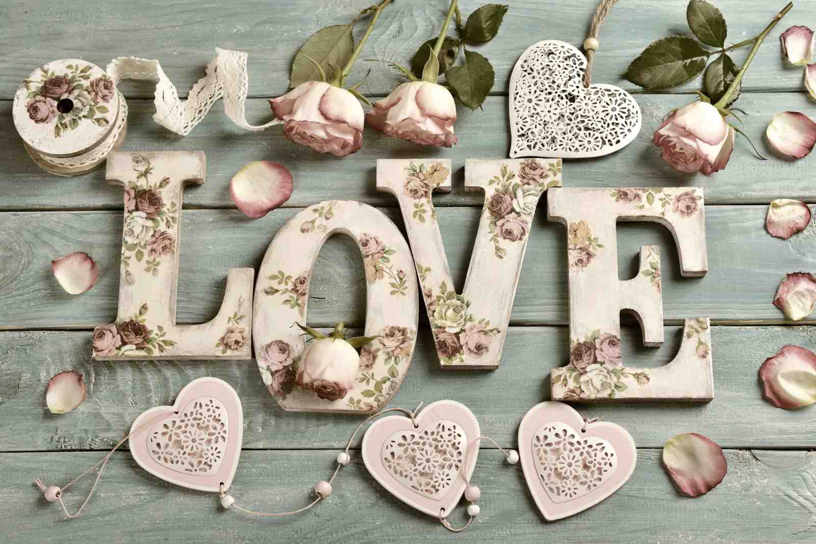 Shabby Chic Floral LOVE Wall Art