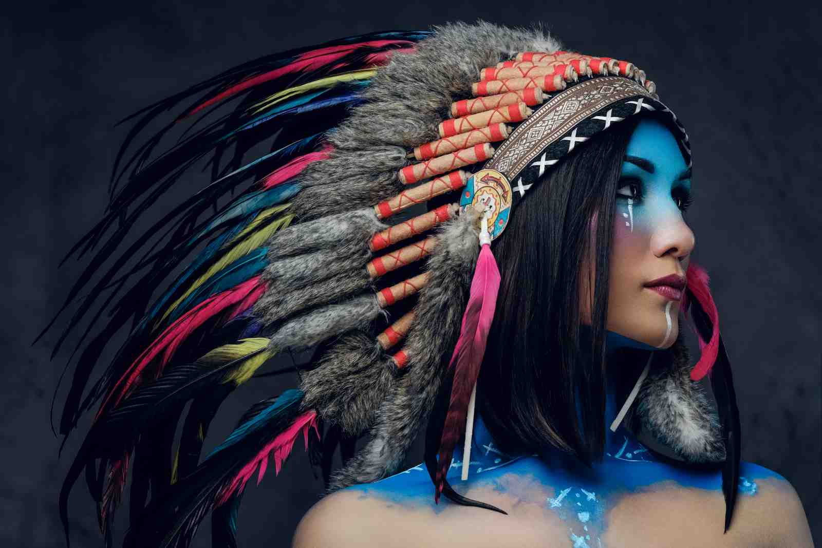 Vibrant Native Headdress Woman Wall Art Wall Art