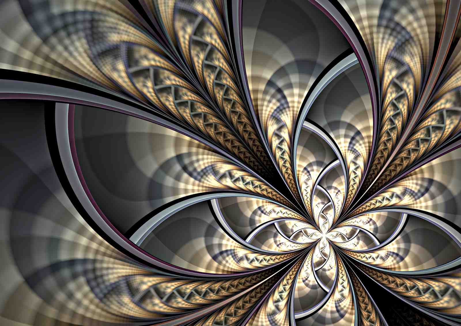 Golden Fractal Floral Modern Wall Art