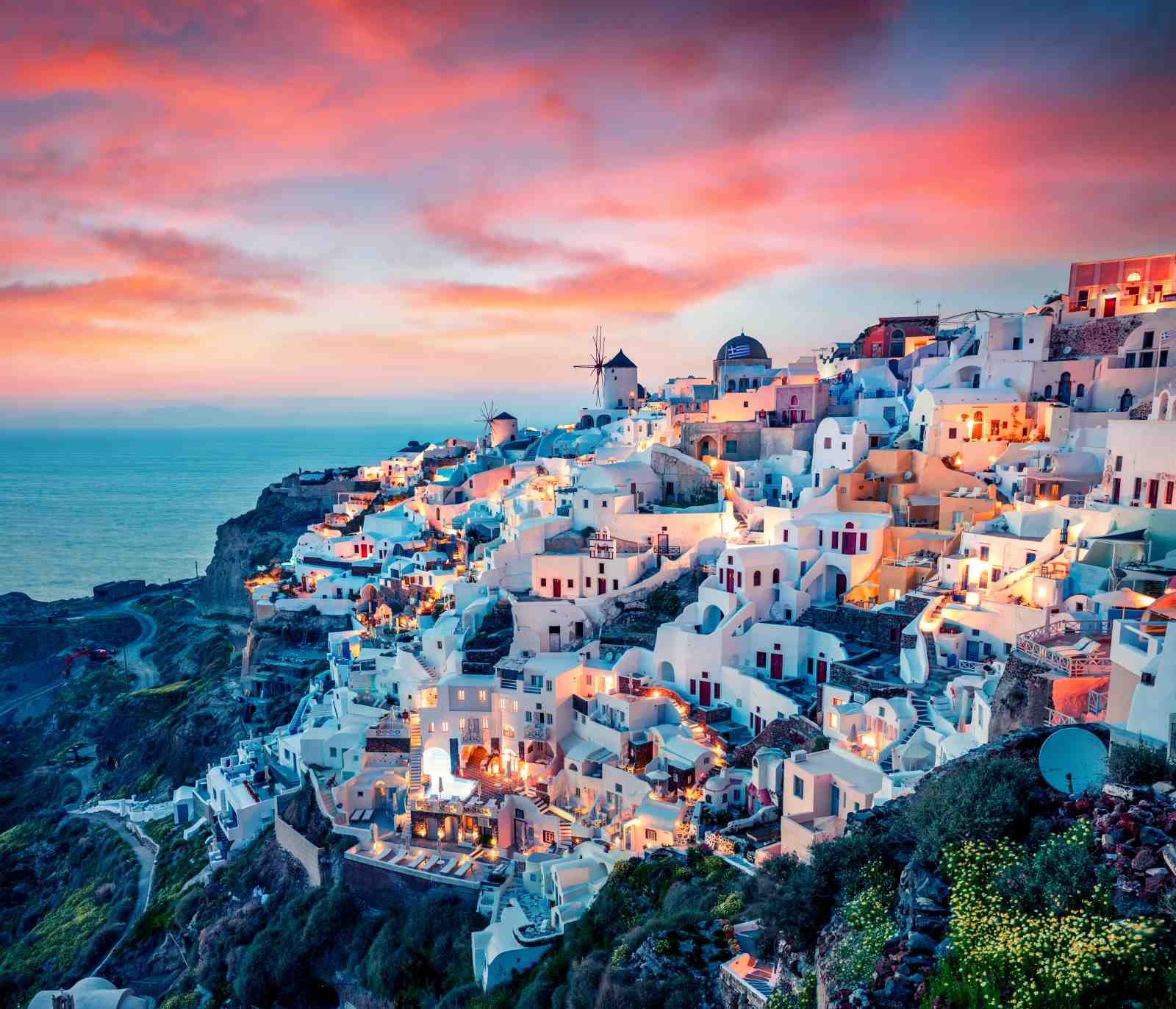Santorini Sunset Village Wall Art - Greece Travel Art