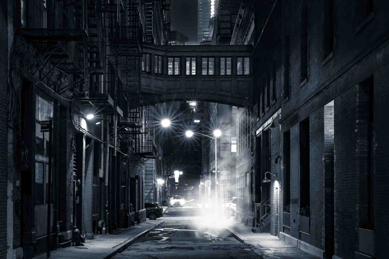 Urban Night Alleyway Cityscape Wall Art