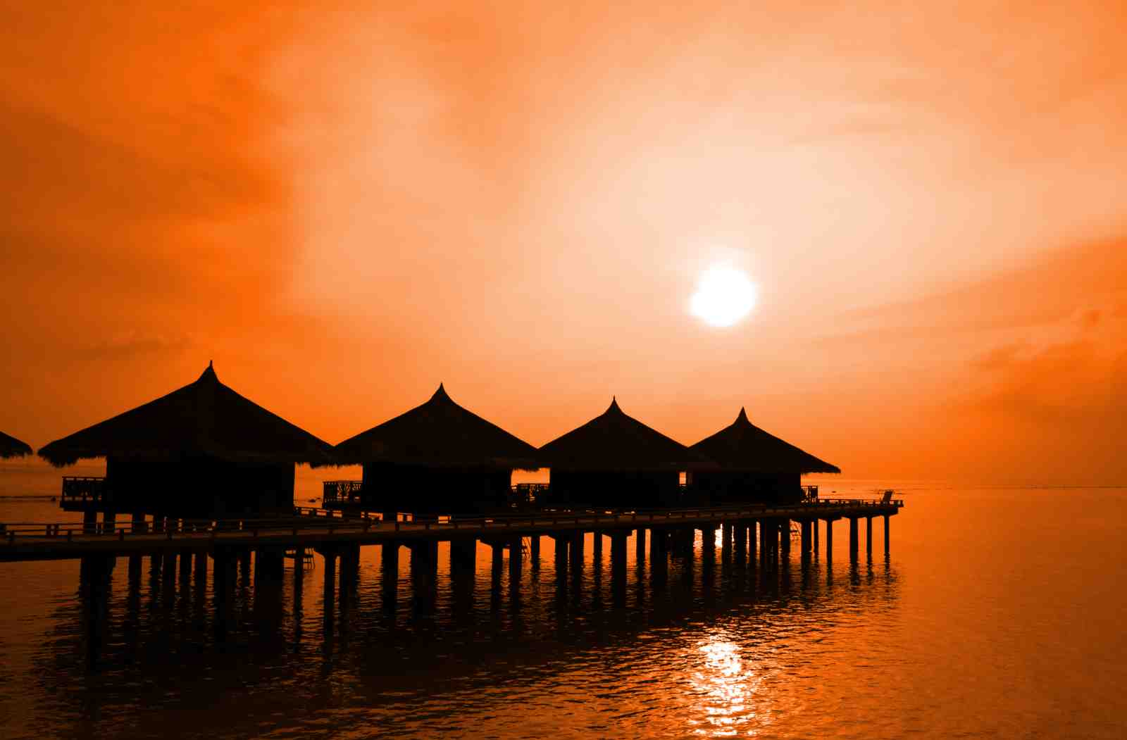 Tropical Sunset Bungalows Wall Art