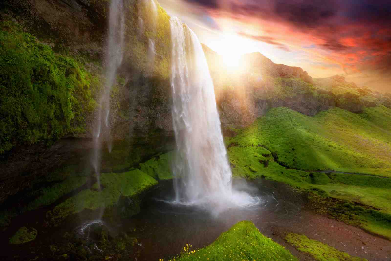 Majestic Waterfall & Sunset Wall Art