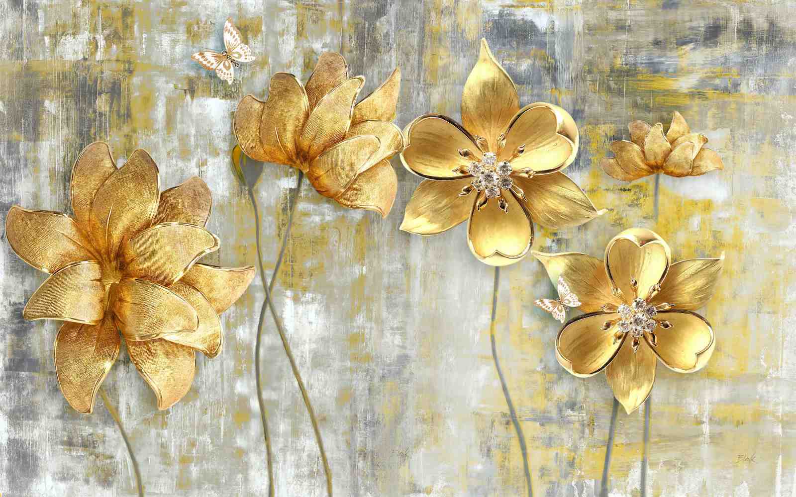 Luxurious Gold Floral Butterfly Wall Art