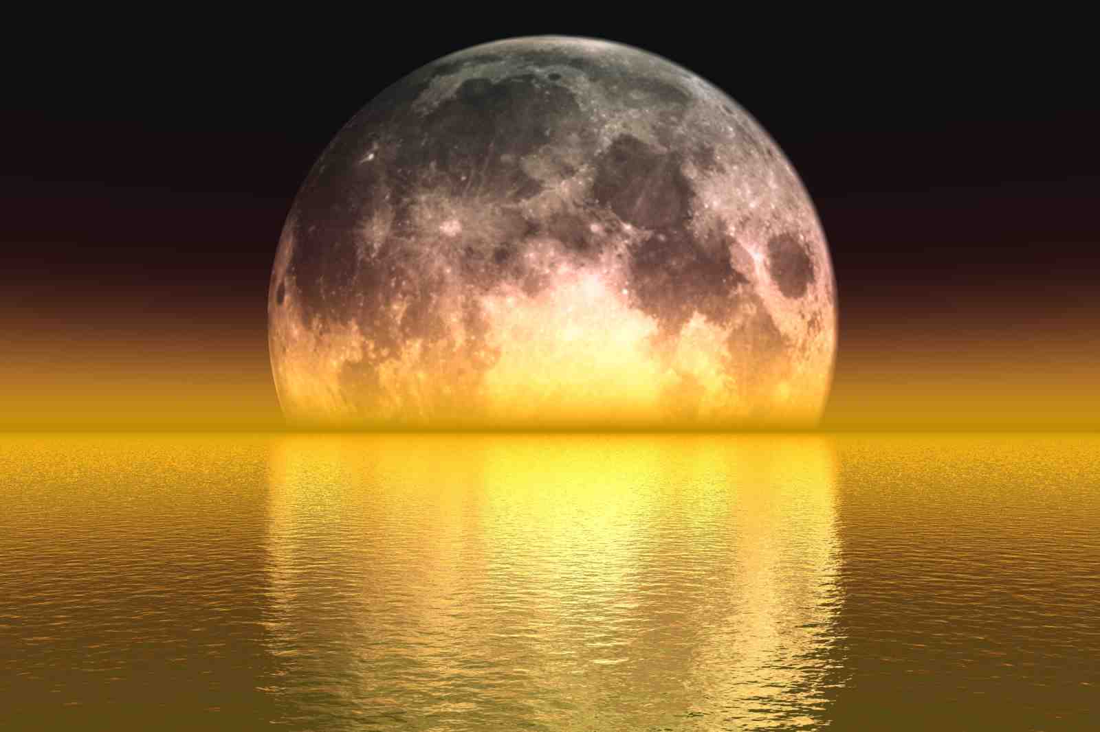 Golden Moon Over Water Wall Art