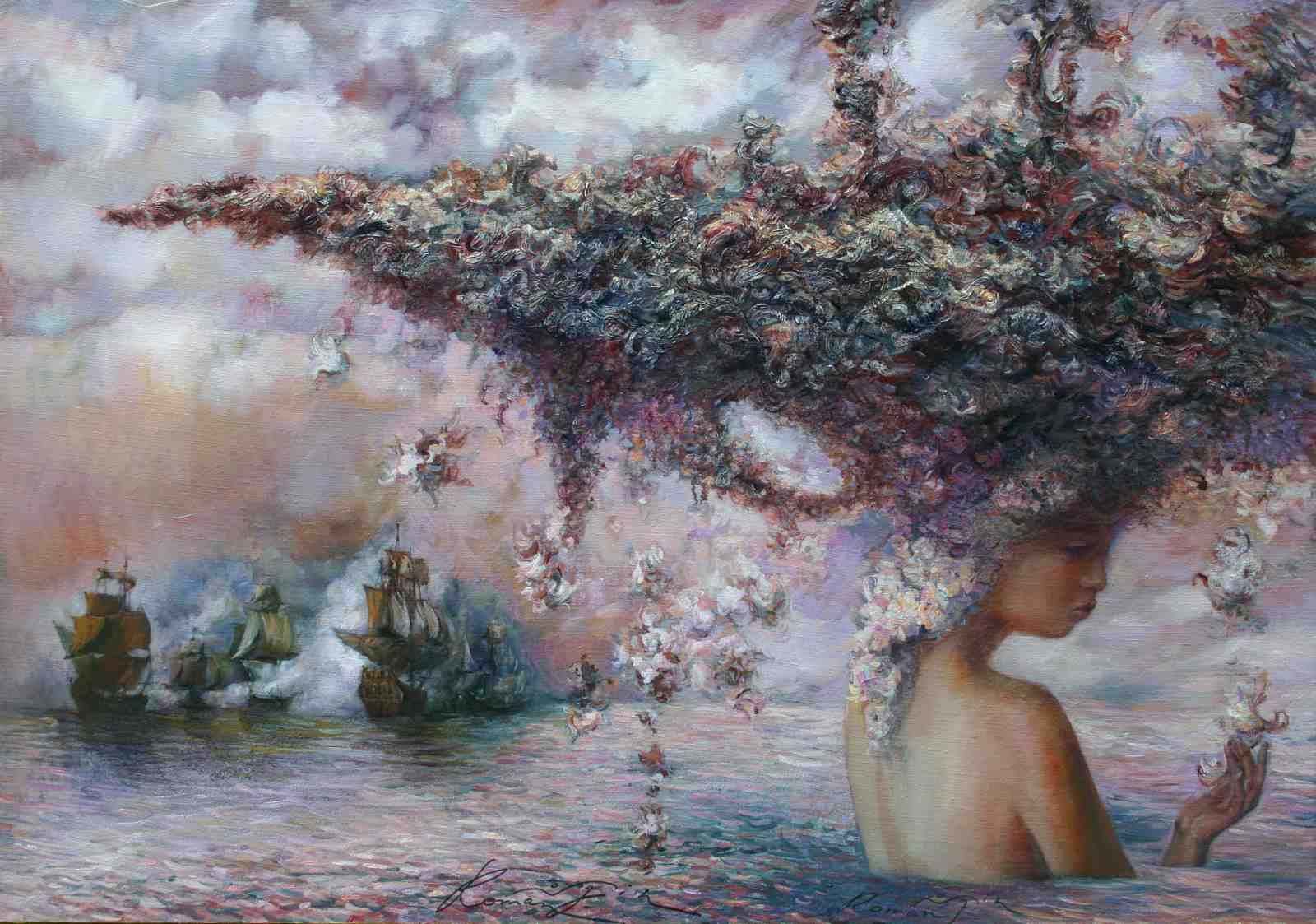 Mystic Seascape Woman & Ships Wall Art
