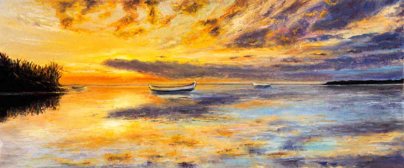 Serene Sunset Boats Wall Art