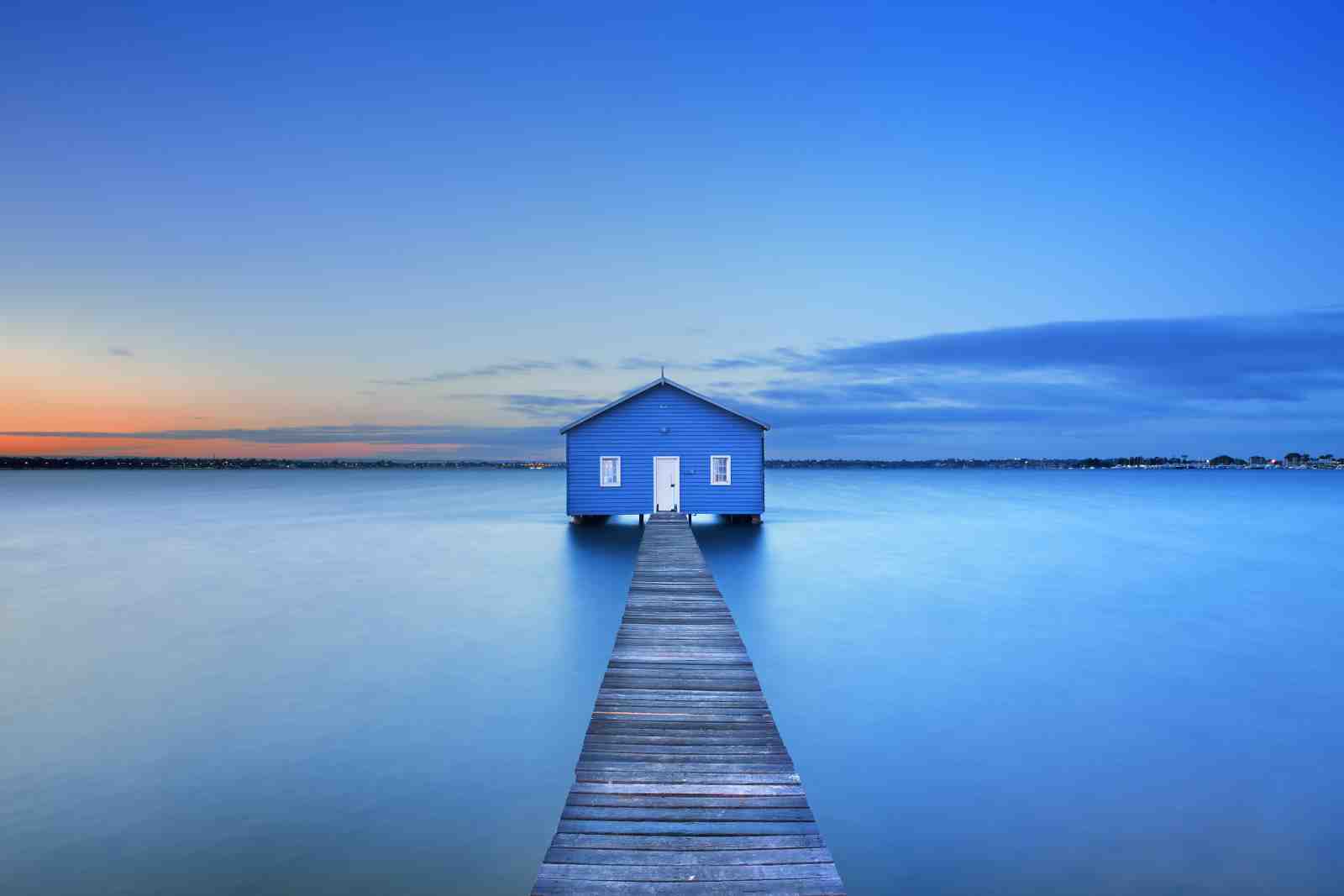 Tranquil Blue Boathouse Serenity Wall Art