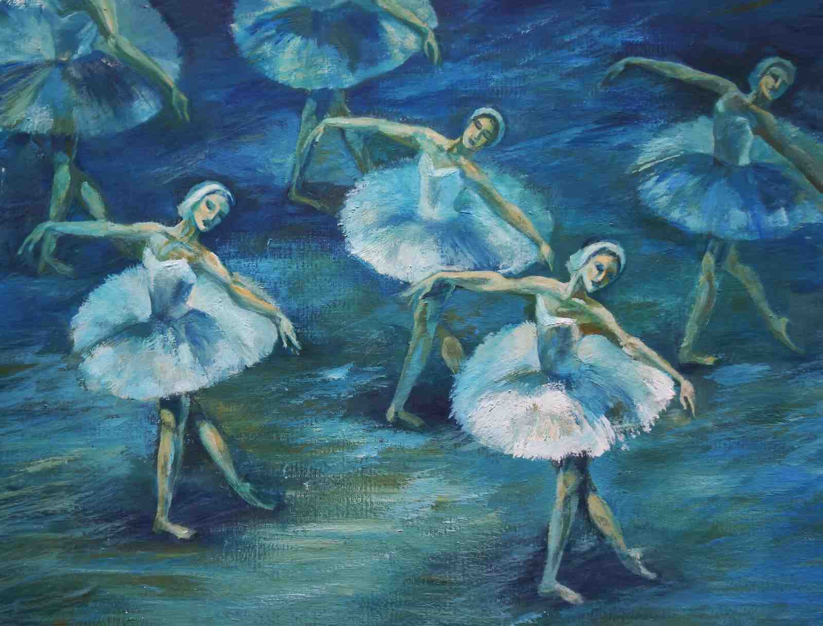 Elegant Ballet Dancers Blue Wall Art