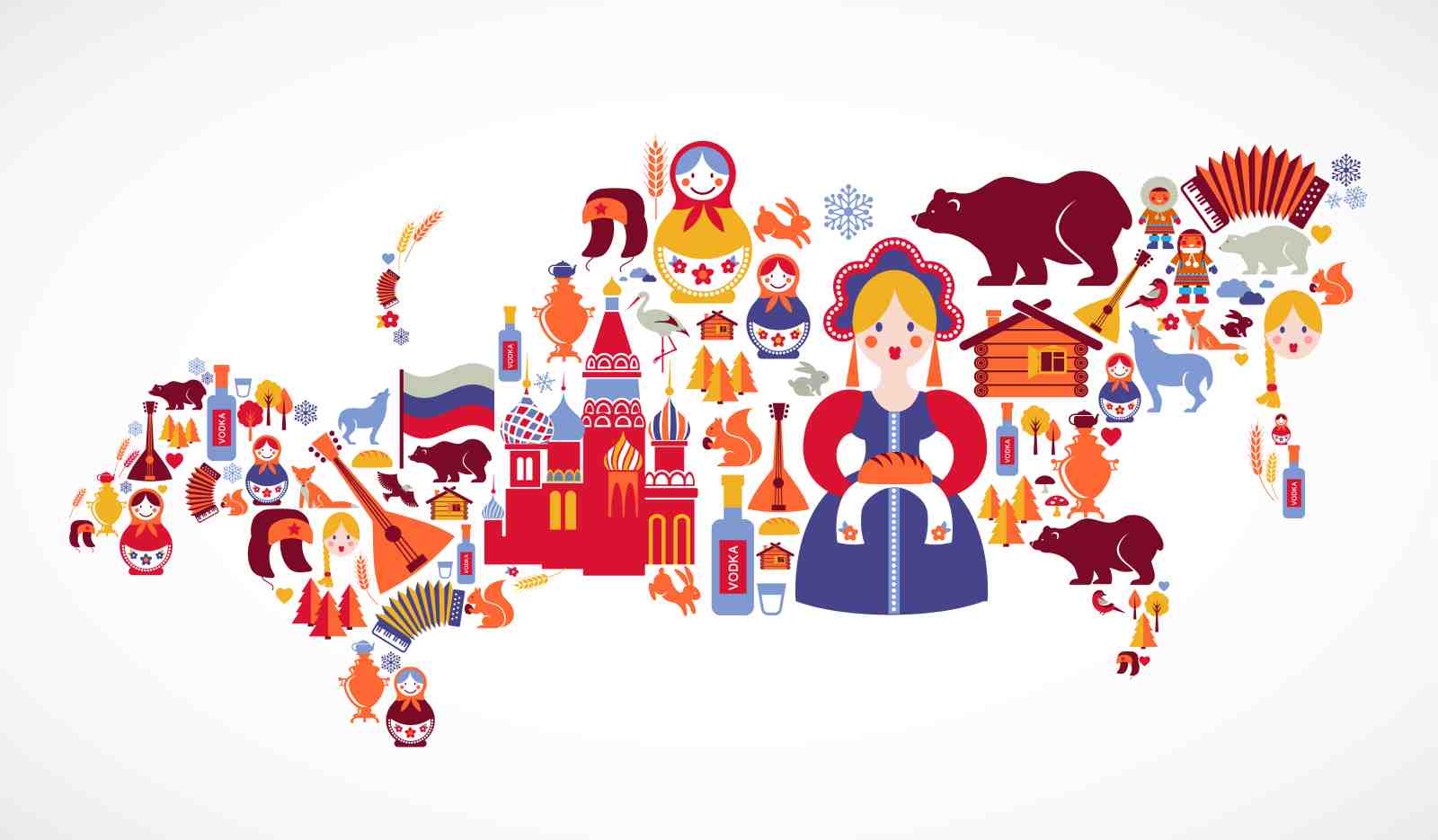 Vibrant Russia Map Collage Wall Art