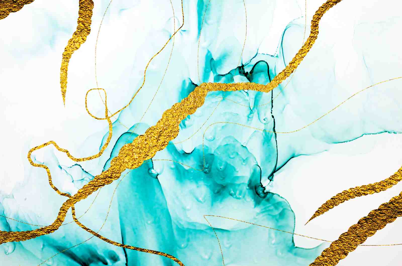 Abstract Gold & Teal Fluid Art Wall Art
