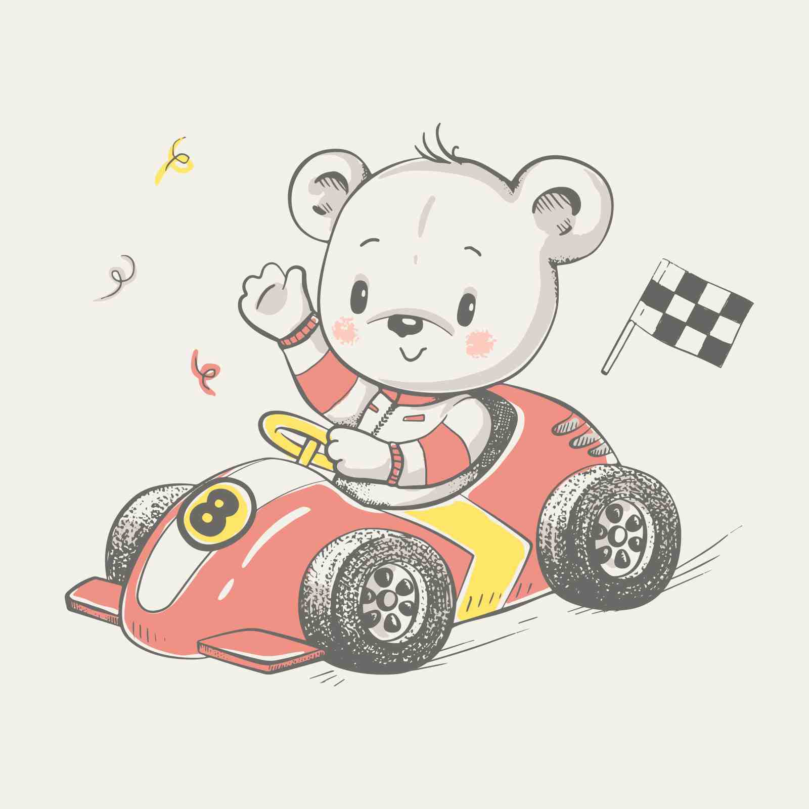 Cute Racing Bear Wall Art
