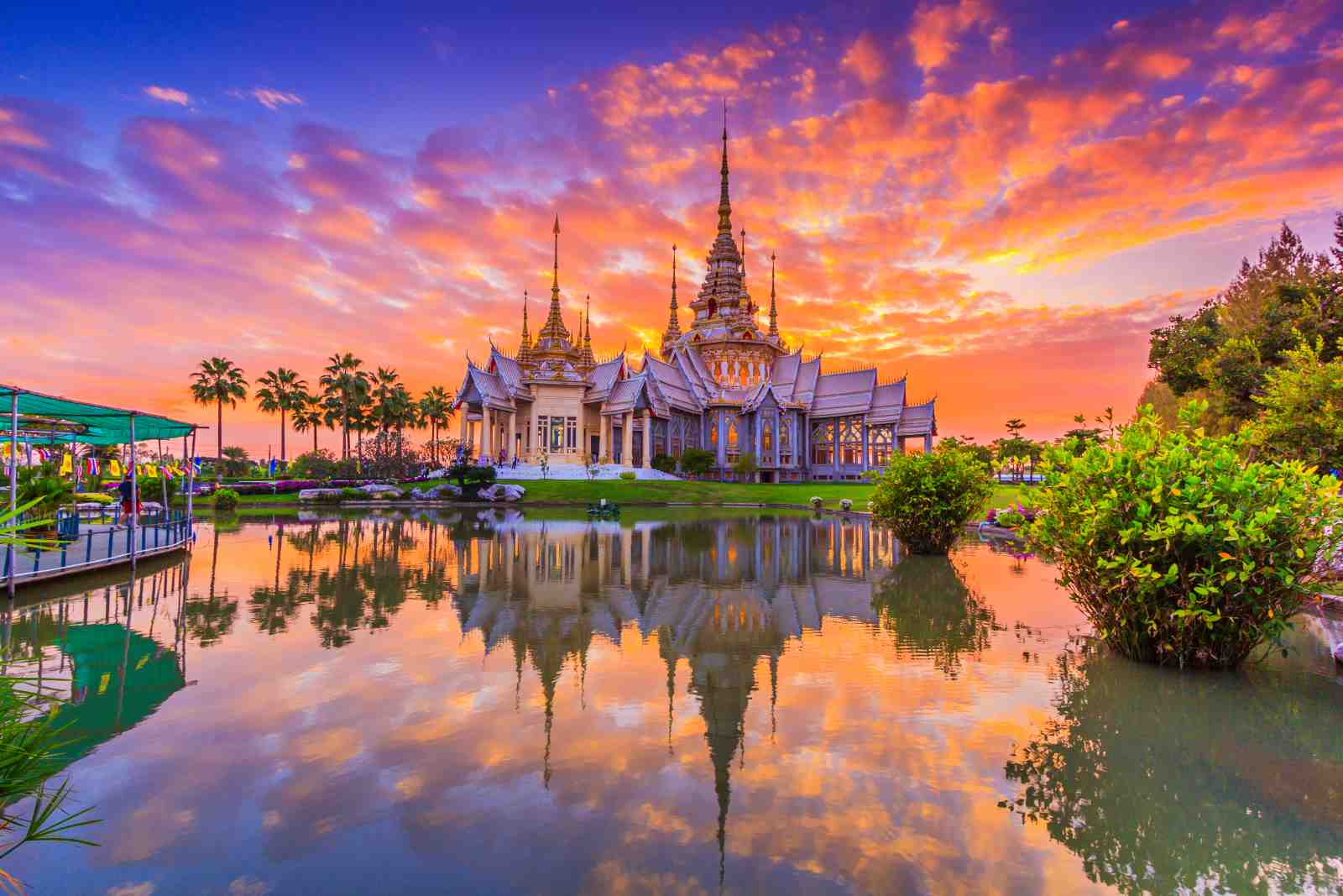 Serene Temple Sunset Thai Landscape Wall Art