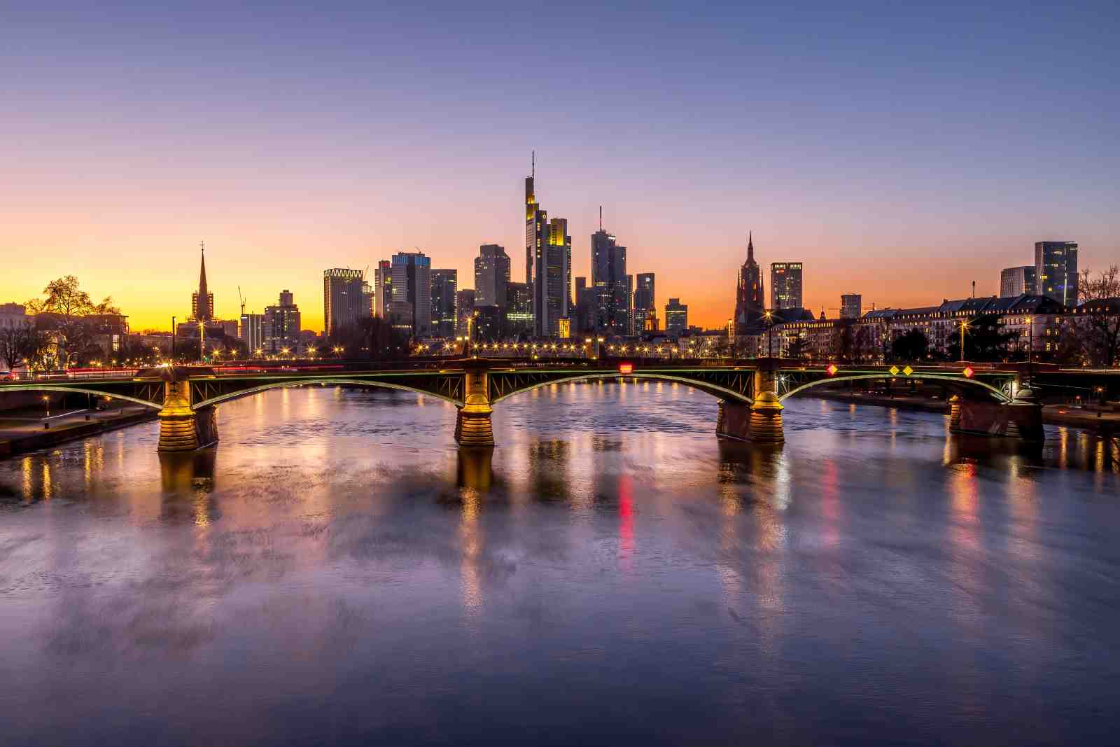 Frankfurt Skyline Bridge Sunset Wall Art