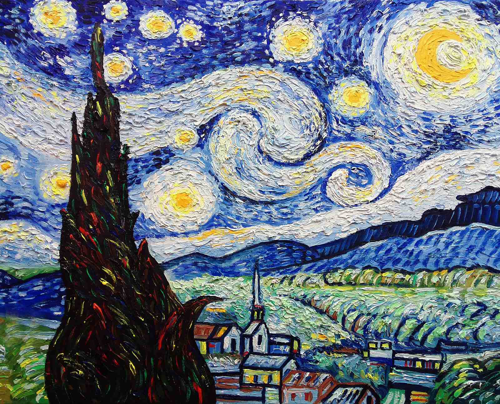 Vibrant Starry Night Landscape Wall Art