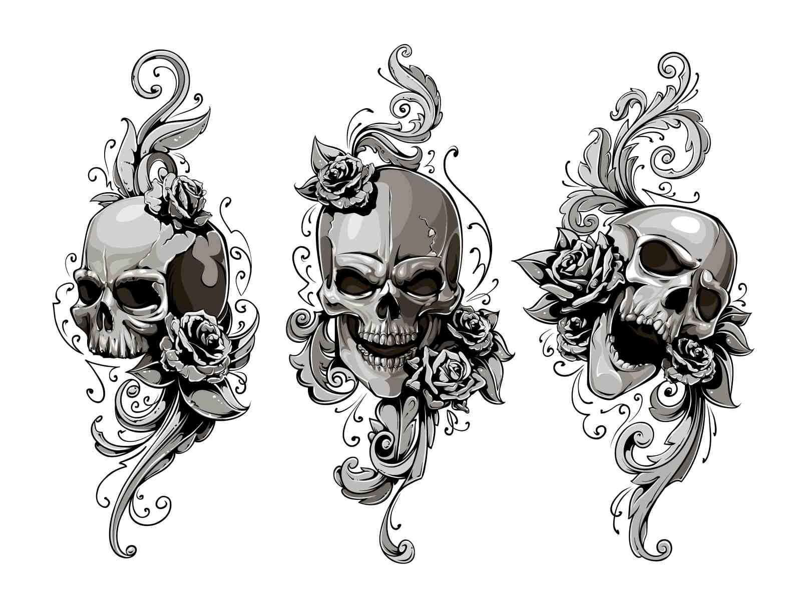 Gothic Skull & Rose Trio Wall Art