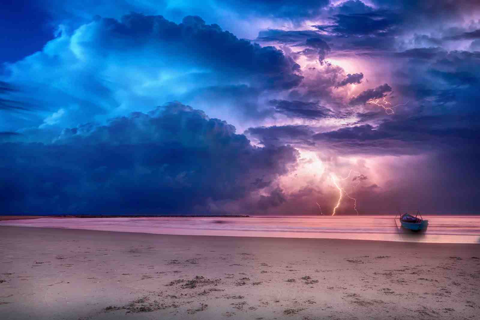 Dramatic Stormy Beach Lightning Wall Art