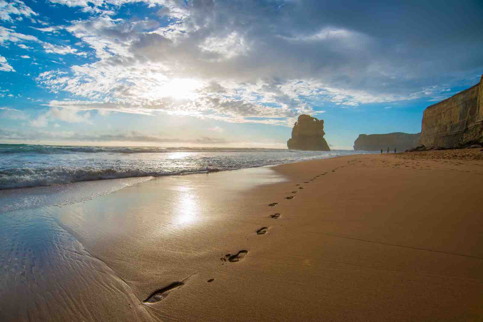 Serene Beach Footprints Ocean Landscape Wall Art