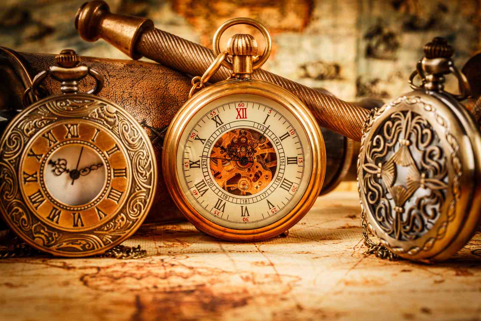 Vintage Pocket Watches & Map Wall Art