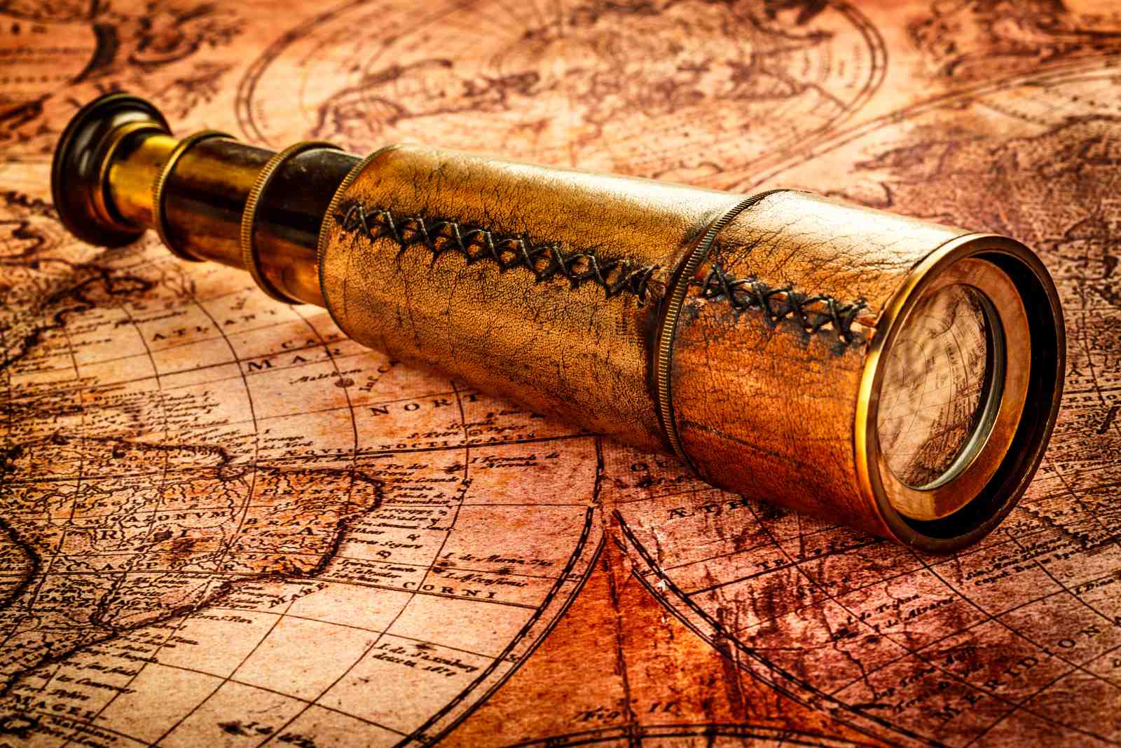 Antique Spyglass Adventure Map Wall Art