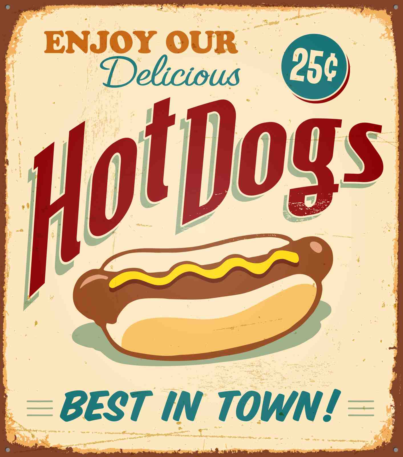 Vintage Hot Dogs Wall Art - Retro Diner Wall Art
