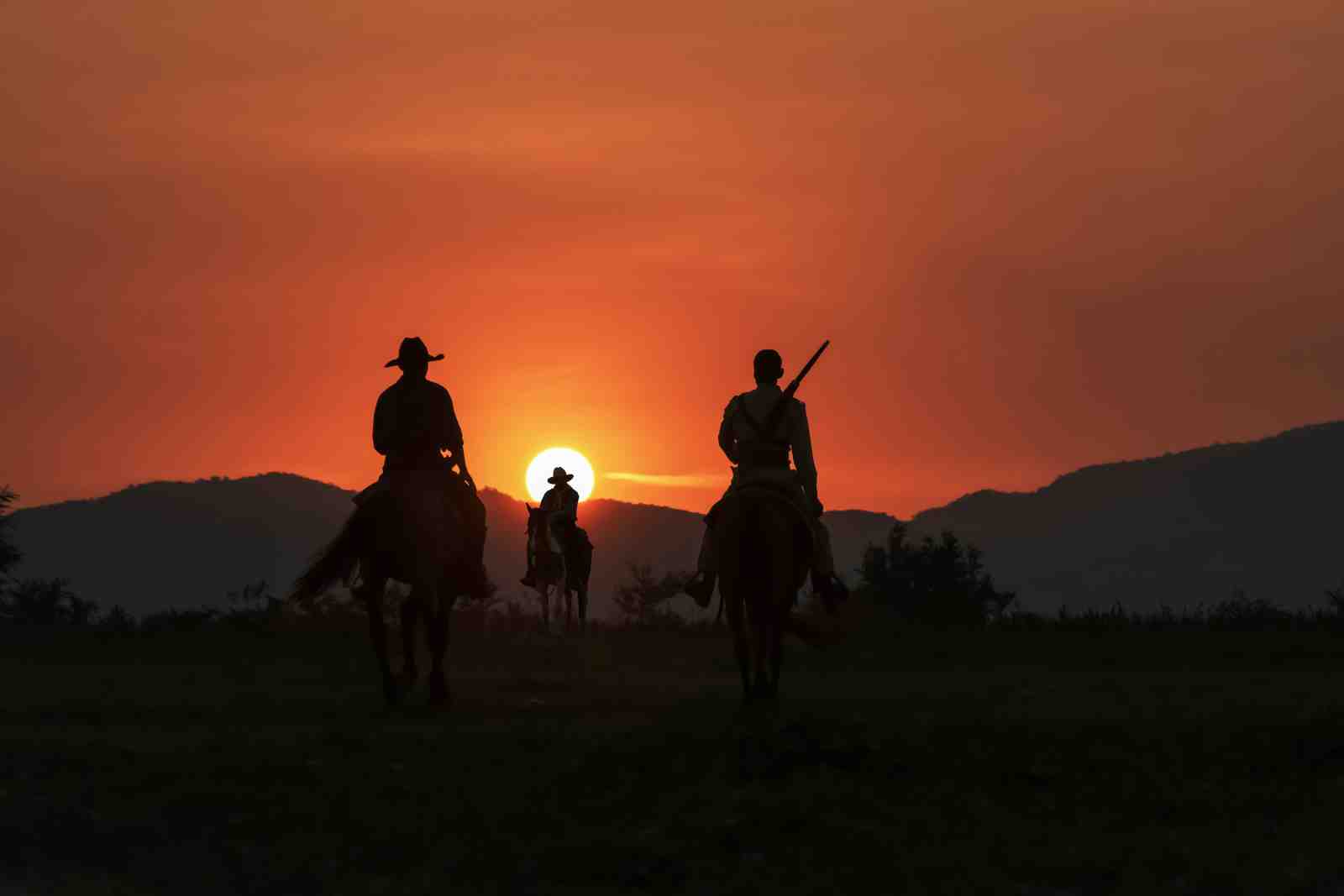 Cowboys at Sunset Silhouette Wall Art
