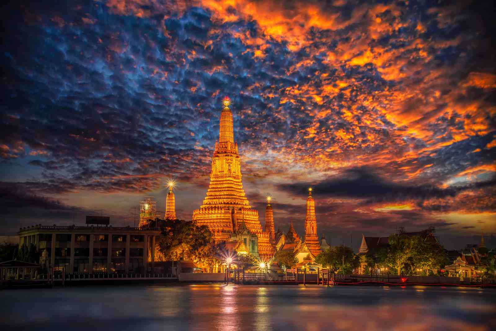 Bangkok Temple Sunset Wall Art
