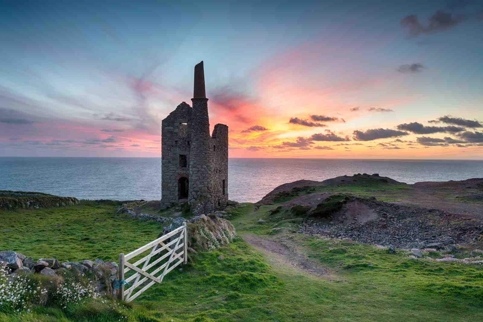 Coastal Ruin Sunset Landscape Wall Art