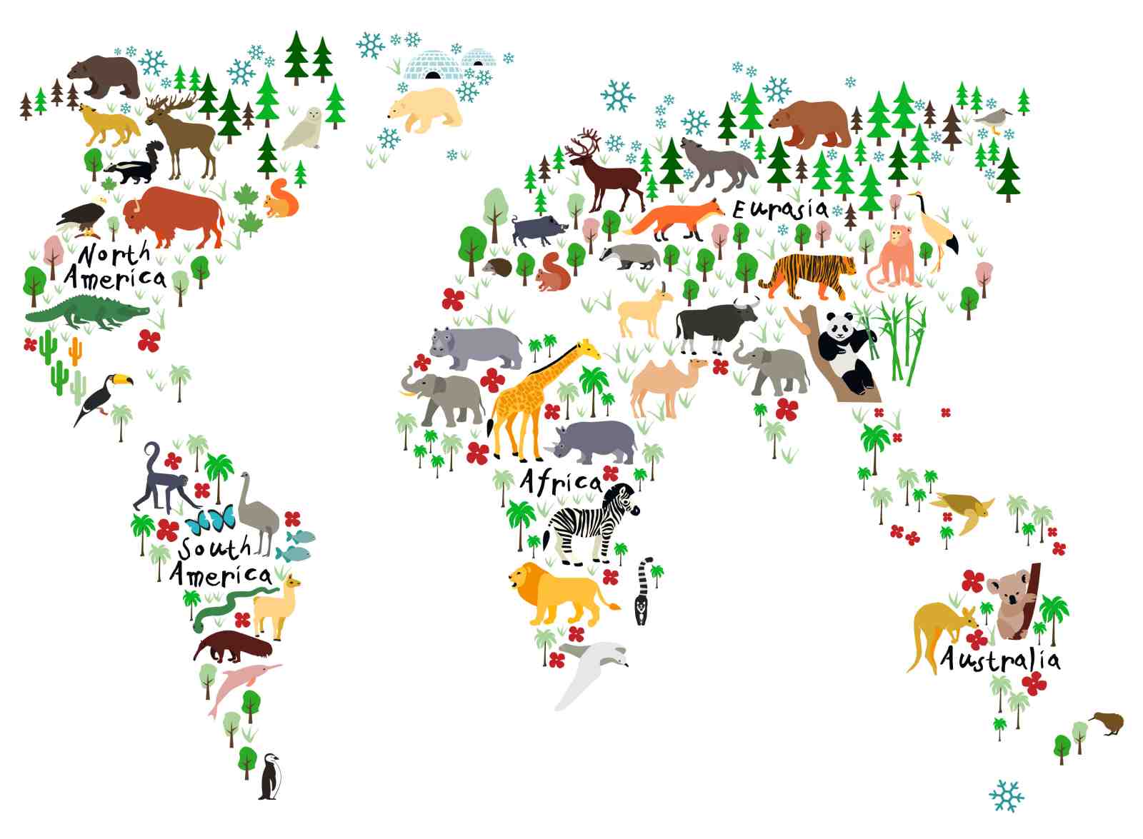 World Map Animals Wall Art for Kids